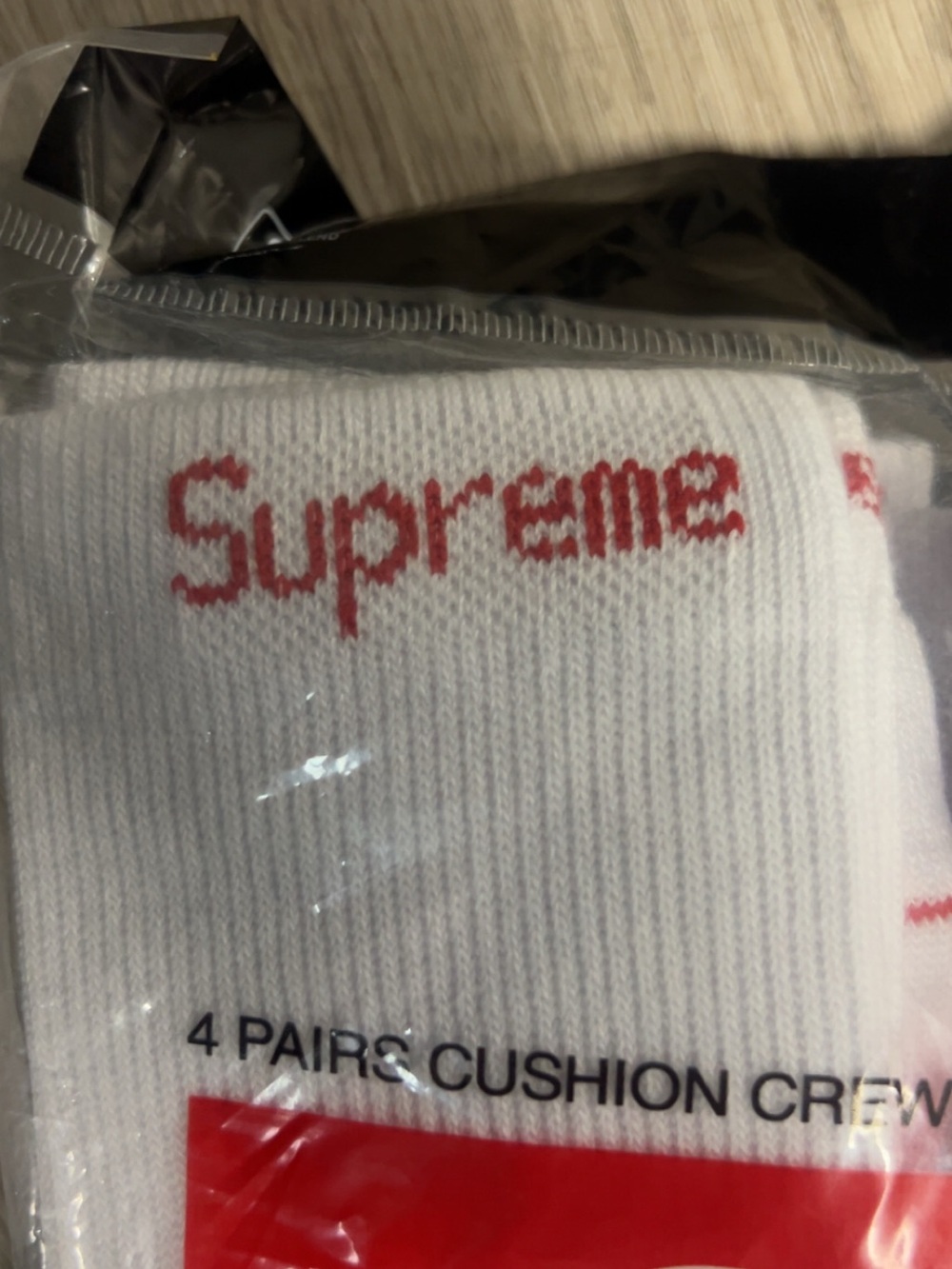 Supreme White Crew Socks with Red Logo - Pack of 4